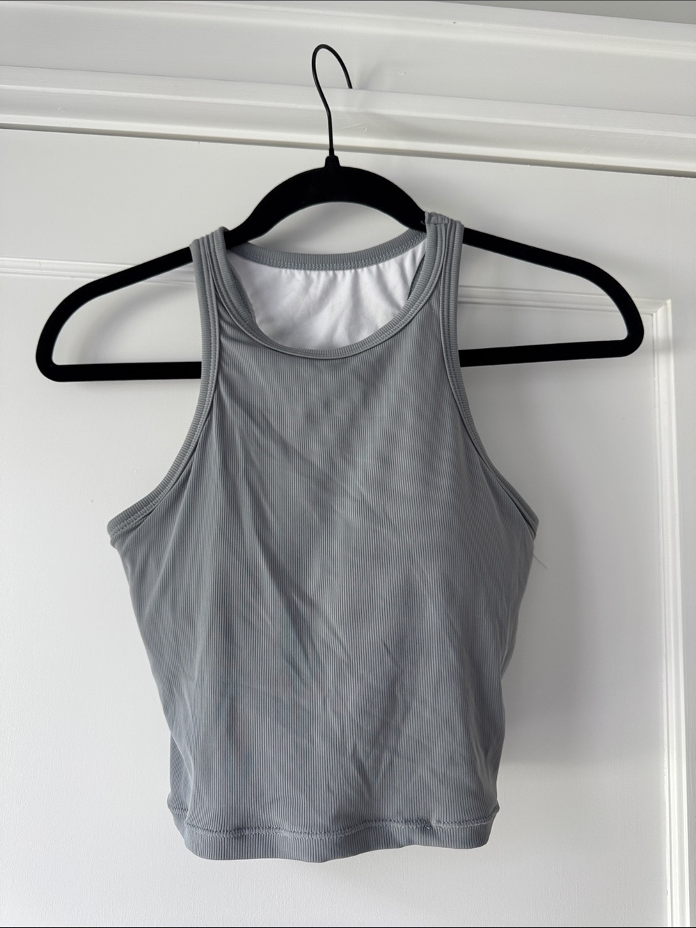 Gray Ribbed High Neck Crop Tank Built In Bra Size M